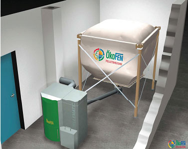 caldera de biomasa con silo textil