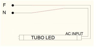 Circuito eléctrico instalacion tubo de LED