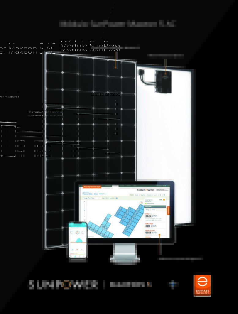 Componentes del panel solar SunPower Maxeon 5 con los microinversores enphase