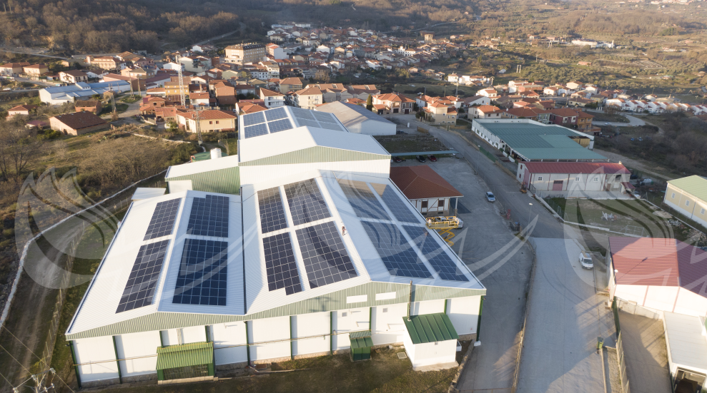 Instalación fotovoltaica en la cubierta de la nave industrial de la fábrica de pimentón de la Vera de Orencio Hoyos. 