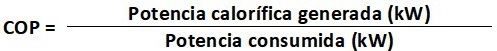 Fórmula para calcular el COP de un equipo de aerotermia