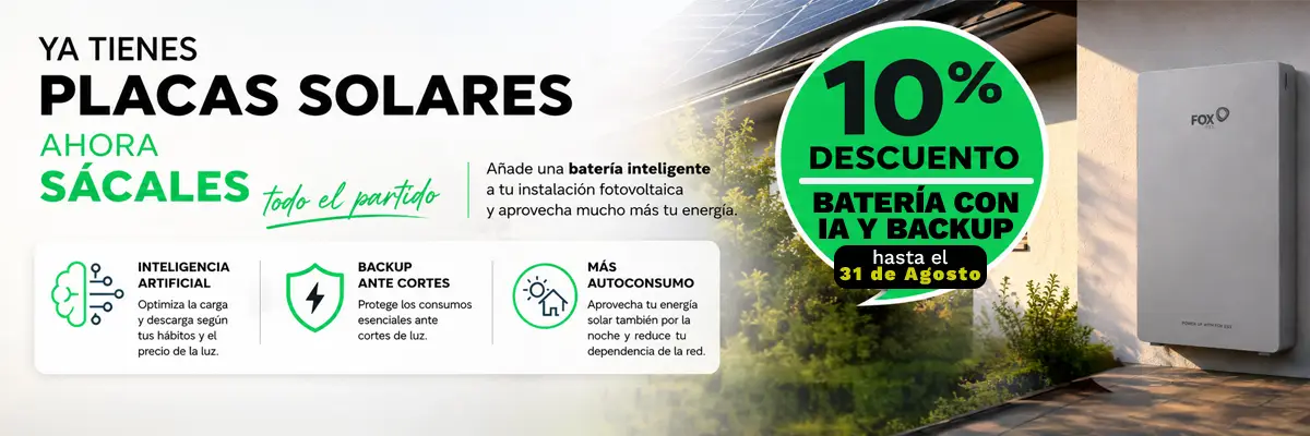 banner promoción 10% descuento en instalación de batería con backup durante el mes de agosto de 2026