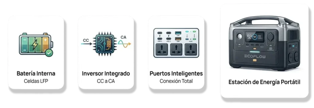 Conexiones de una batería portatil ecoflow